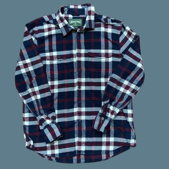 American Eagle Outfitters Vtg Flannel Button Front Plaid Navy Red Men's Large - Picture 1 of 8